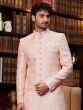 Peach Wedding Sherwani Set In Jacquard Silk