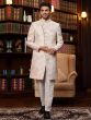 Cream Floral Thread Embellished Indowestern Set