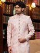 Pink Wedding Indowestern Set In Silk For Men