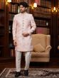 Pink Wedding Indowestern Set In Silk For Men