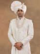 White Floral Thread Embellished Sherwani Set