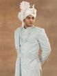 Blue Sequins Augmented Sherwani Set In Silk