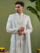 Grey Men's Sherwani Set With Embroidered  Stole