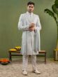 Grey Men's Sherwani Set With Embroidered  Stole