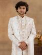 Off White Wedding Groom's Sherwani In Silk