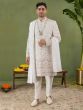 White Thread Embroidered Groom's Silk Sherwani