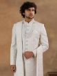 Pearl White Men's Sherwani With Stole In Silk