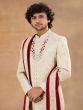 Ivory Cream Sequins Work Groom's Sherwani In Silk