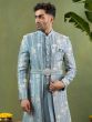 Blue Wedding Silk Sherwani With Stole For Men