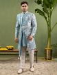 Blue Wedding Silk Sherwani With Stole For Men