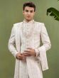 Cream Embroidered Menswear Silk Sherwani