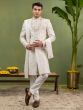 Cream Embroidered Menswear Silk Sherwani