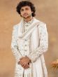 White Silk Sherwani In Zari Embellishment