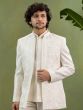 White Men's Bandgala Suit In Thread Embellishment