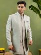 Grey Embroidered Men's Mandarin Suit Set