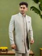 Grey Embroidered Men's Mandarin Suit Set