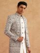 White Thread Embroidered Jacket Style Indo Western Set