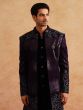 Wine Velvet Indowestern With Sequins Embroidered Open Jacket