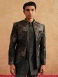 Black Thread Embellished Jodhpuri Set In Silk