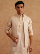 Cream Men's Kurta Pyjama With Embroidered Jacket