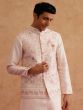 Pink Kurta Pyjama With Nehru Jacket In Silk