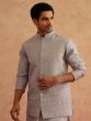 Grey Kurta Pyjama With Jacket In Thread Embroidery