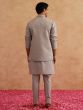 Grey Kurta Pyjama With Jacket In Thread Embroidery