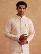 Cream Men's Wear Kurta Pyjama Set In Silk