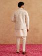 Cream Men's Wear Kurta Pyjama Set In Silk