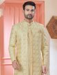 Ecru Beige Thread Embellished Men's Indowestern