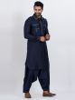 Blue Readymade Kurta Pyjama Set With Pathani Salwar