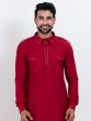 Red Menswear Kurta Set With Pathani Salwar