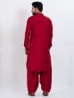 Red Menswear Kurta Set With Pathani Salwar