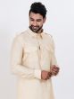 Cream Men's Kurta Set With Pathani Style Salwar