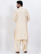 Cream Men's Kurta Set With Pathani Style Salwar