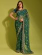 Green Chiffon Festive Saree With Embroidery