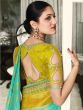 Turquoise Silk Saree With Embroidered Border