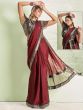 Maroon Embroidered Cocktail Saree In Lycra