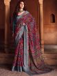 Red Floral Printed Saree In Linen