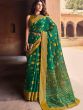 Green Floral Casual Saree In Linen