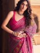 Pink Linen Saree With Floral Prints