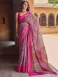 Pink Linen Saree With Floral Prints