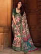 Cream Floral Printed Saree In Linen