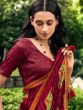 Maroon Floral Printed Saree In Chiffon