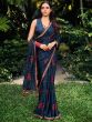 Blue Floral Print Chiffon Saree With Blouse