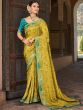 Yellow Thread Embroidered Border Saree In Silk