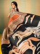 Orange Tussar Silk Saree With Animal Prints