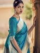 Turquoise Art Silk Saree With Woven Border