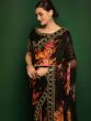 Black Georgette Saree With Floral Prints