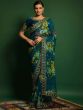 Blue Floral Printed Festive Saree In Georgette